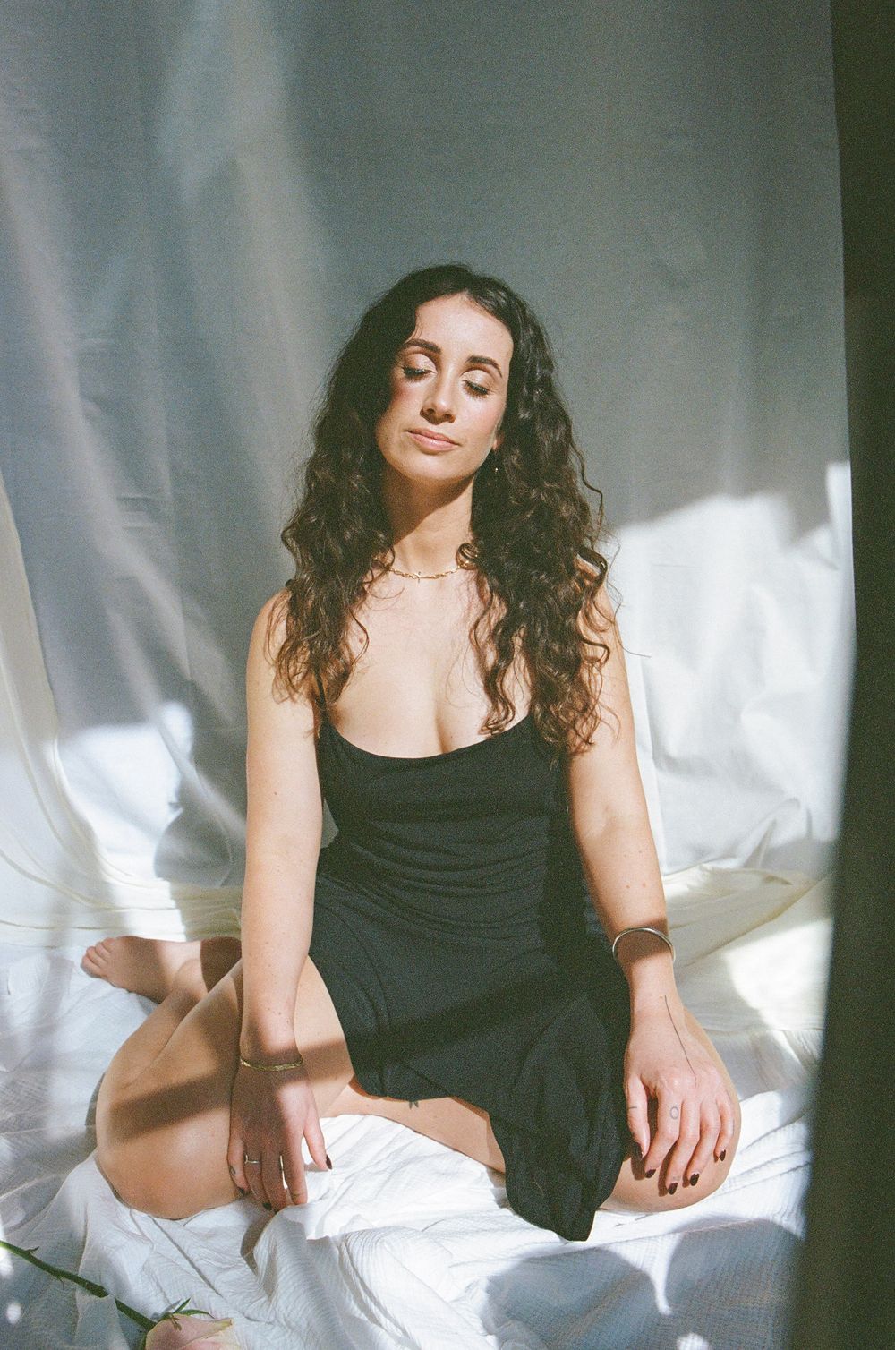 Fremantle studio branding portrait of Gianna Martino, breathwork and tantric arts facilitator, soft strength and grounded elegance