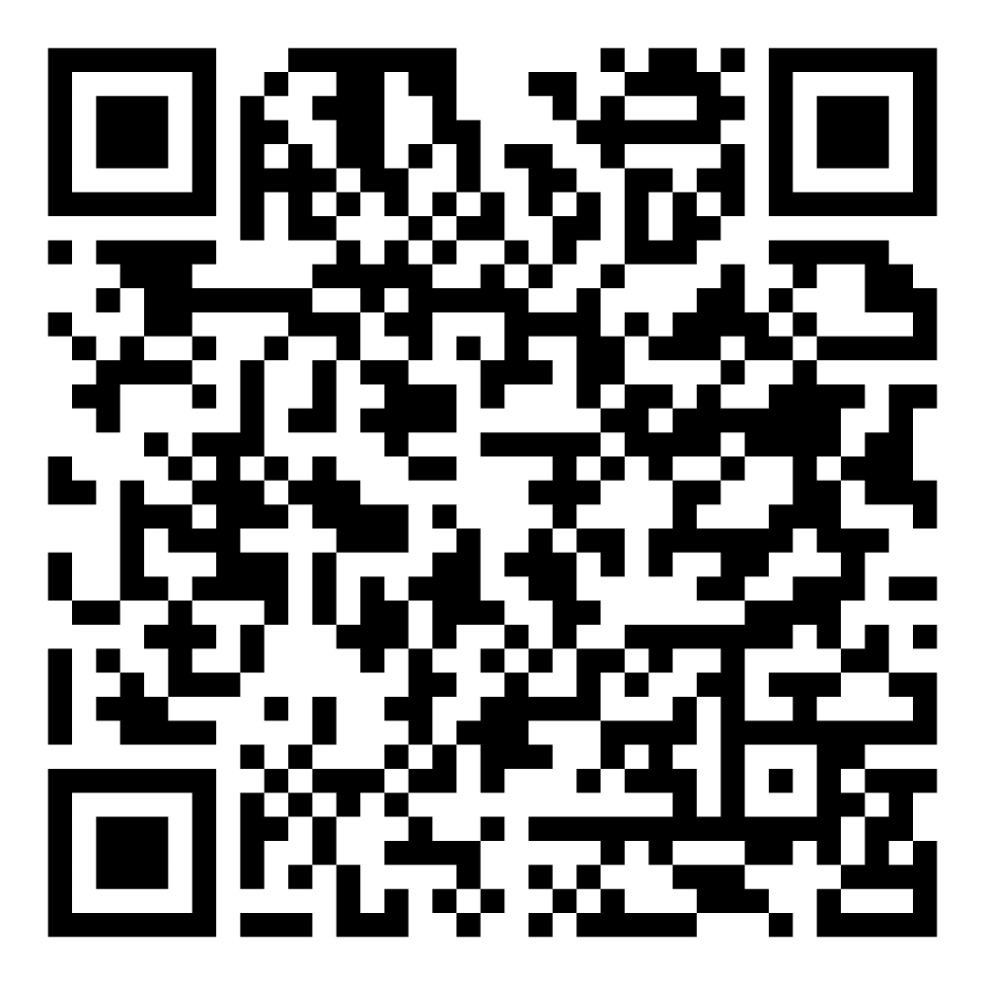 A black and white QR code pattern arranged in a square matrix against a white background.