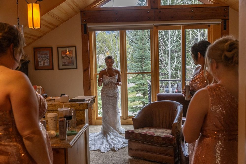 bride in her wedding dress during her backyard wedding