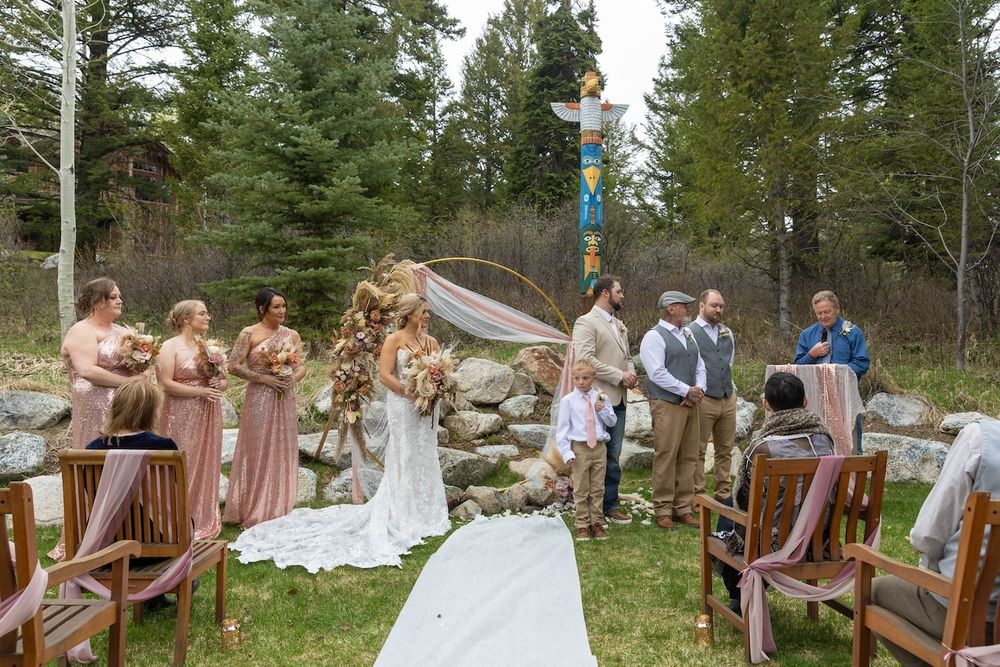 bride in her wedding dress during her backyard wedding