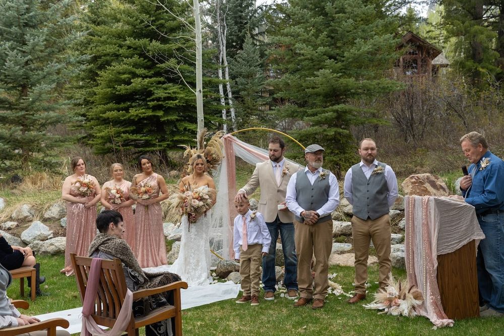 bride in her wedding dress during her backyard wedding