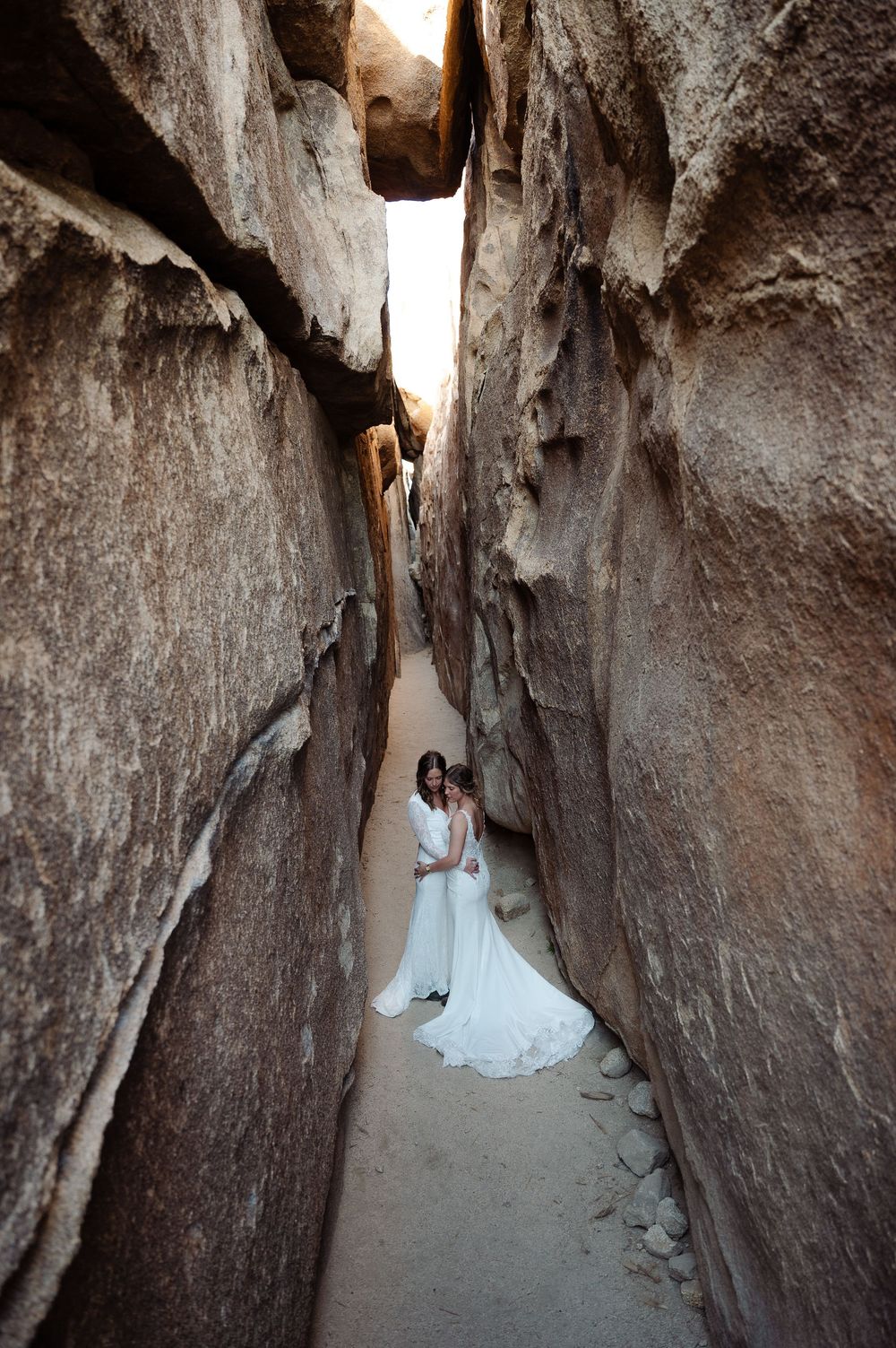 brides in slot canyon in Joshua tree