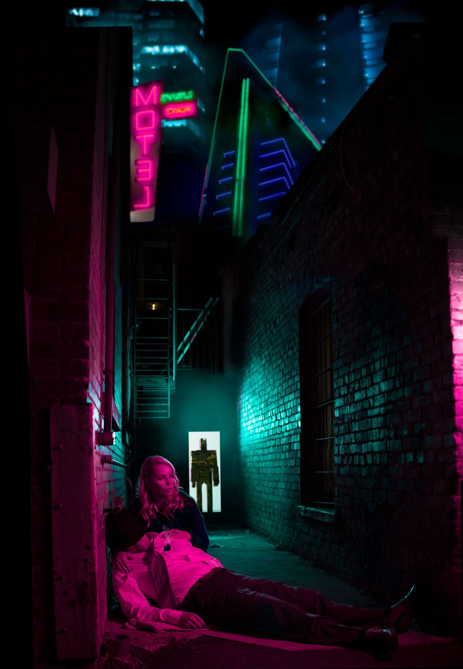 Provo Center Street Utah neon noir photoshoot back alley