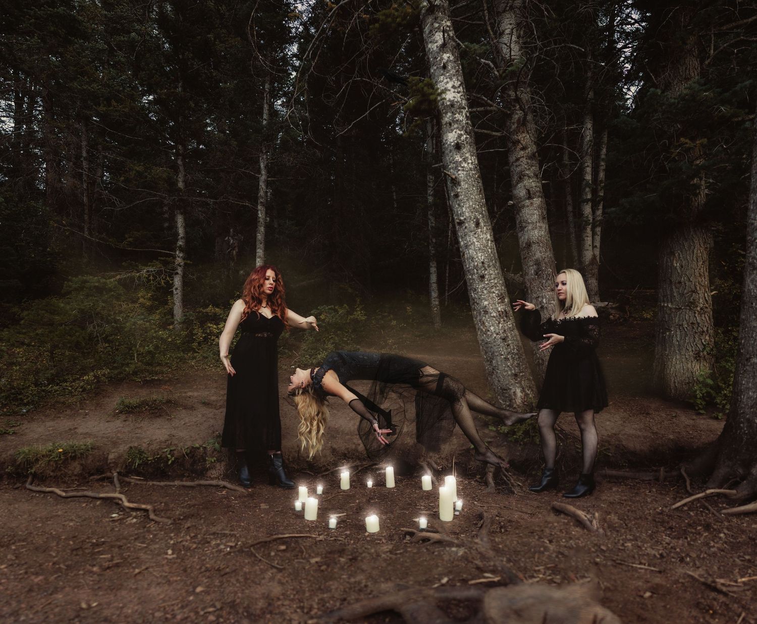 American Fork Canyon Utah Tibble Fork woods witch photoshoot levitation