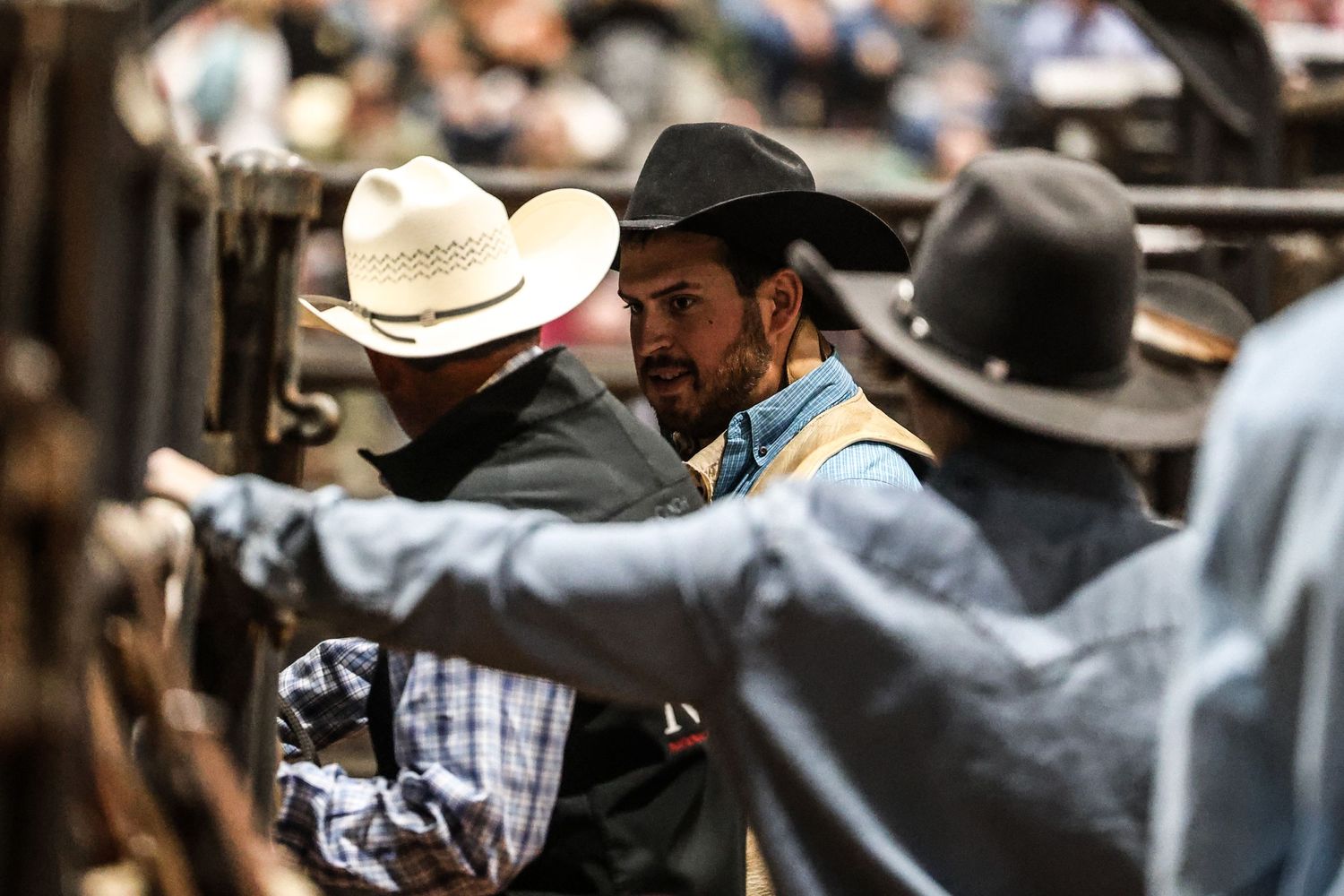 Behind the chutes getting ready for his retirement ride. Bronc Rider