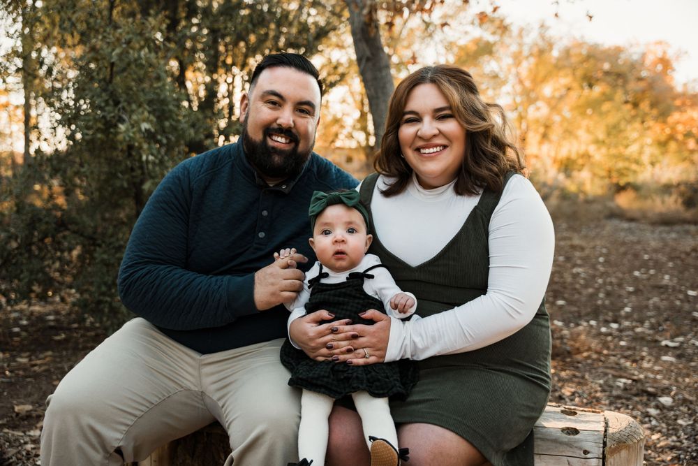 Series of playful family interactions captured during an outdoor autumn photoshoot.