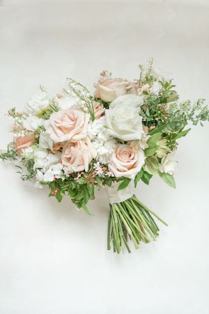 Pink and white wedding bouquet.