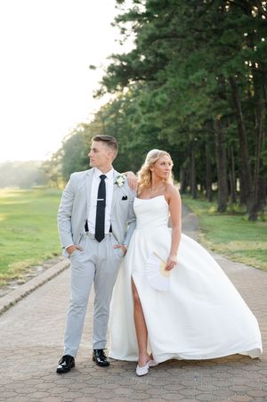 Bride and Groom looking in opposite directions.