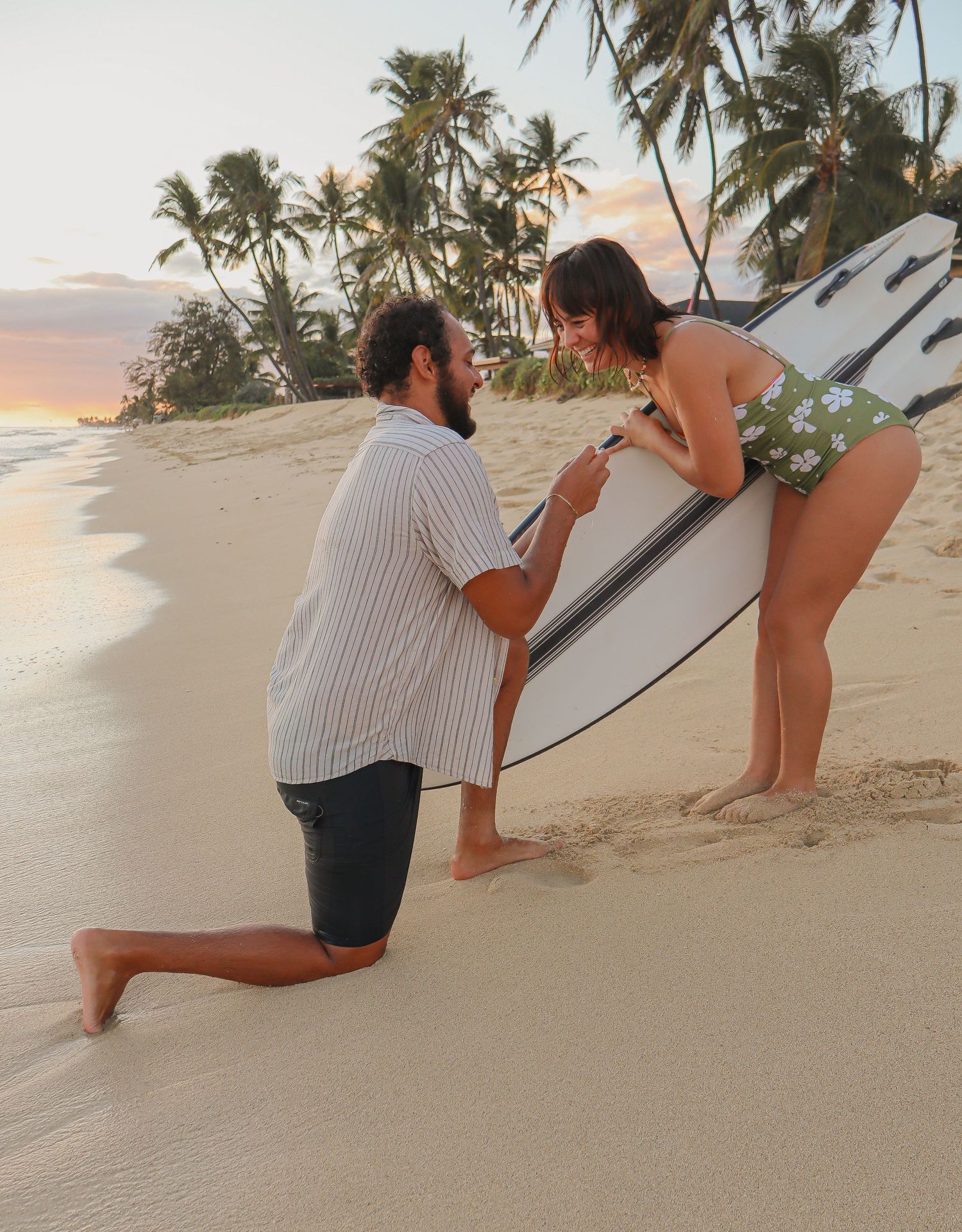 Jan decided to propose to Jordan during a casual afternoon surf session at their favorite surf spot.