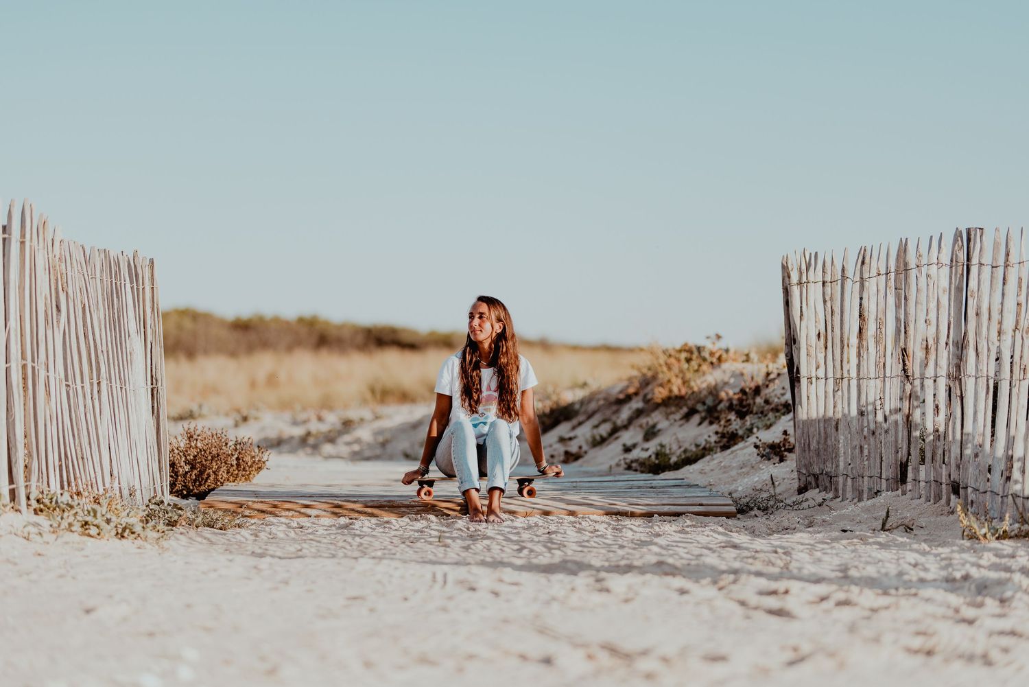 Photographie portrait au coucher de soleil à Lacanau Océan Gironde