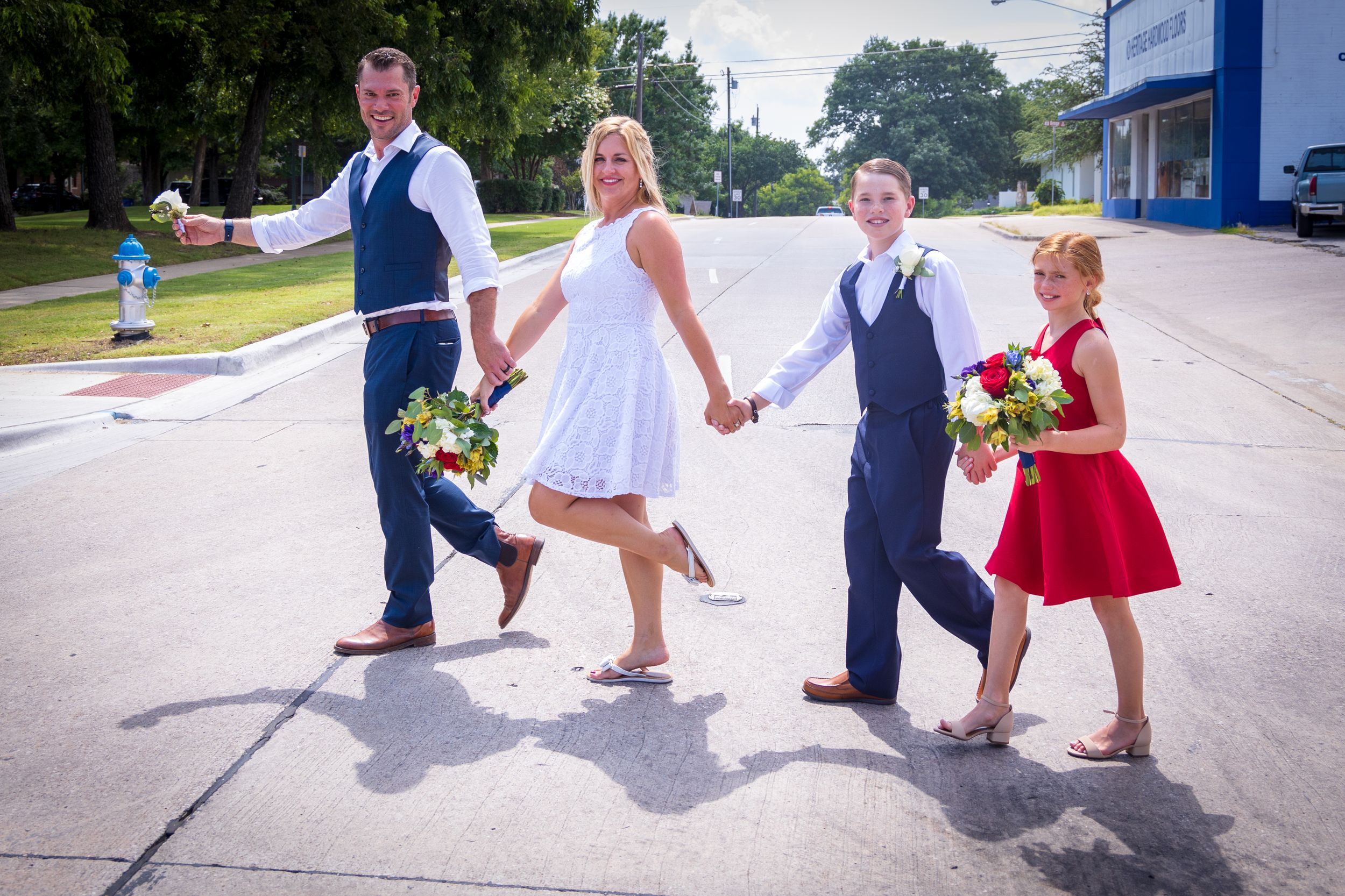 A collage of wedding photos showing details of couples' feet and dresses during various romantic poses outdoors.