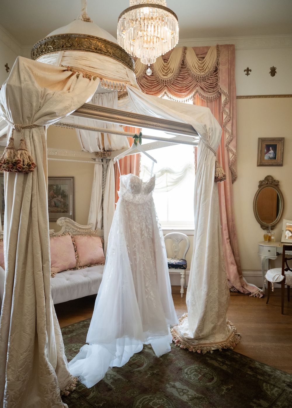 Elegant vintage chandelier in Jefferson Street Mansion interior