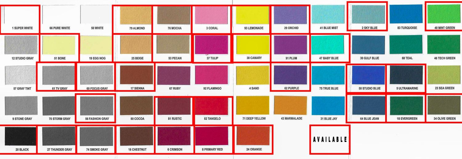 A colorful color swatch chart displaying multiple shades and hues arranged in rows and columns with highlighting on select colors.