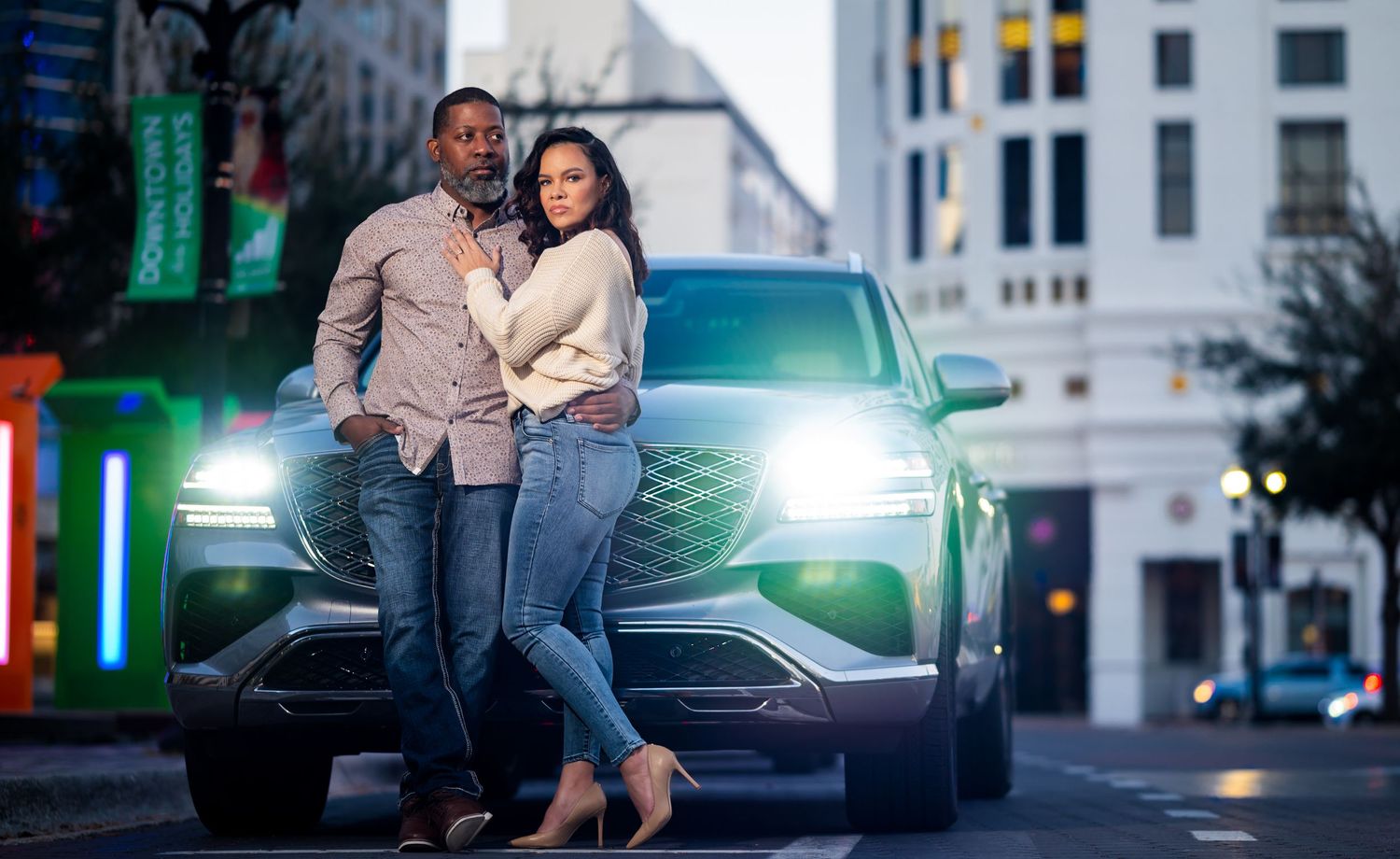 Couple prepping for golden hour portraits by Miami wedding photographers