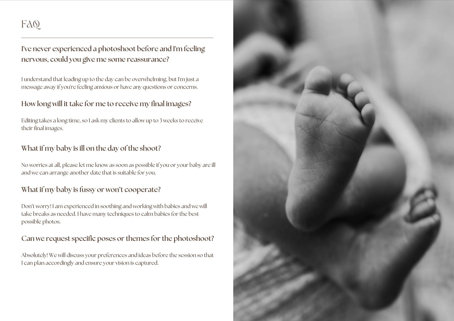 Black and white close-up photograph of tiny newborn baby feet with text overlay.