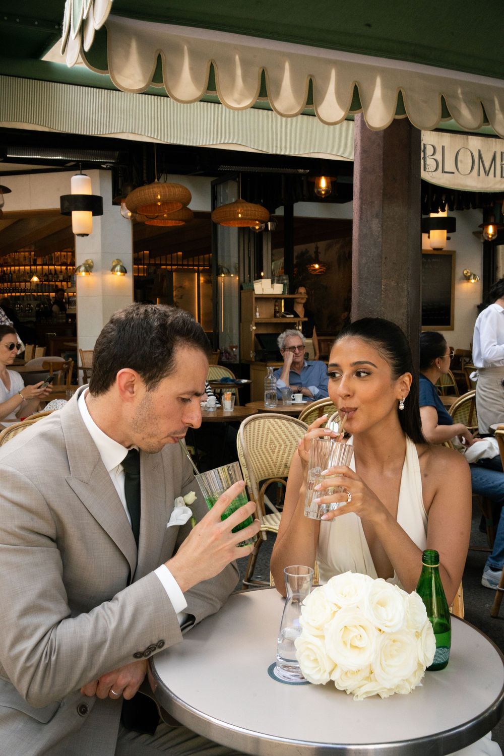 Paris cafe wedding photos, paris couple at cafe wedding photos, editorial paris cafe photos, best paris photographer