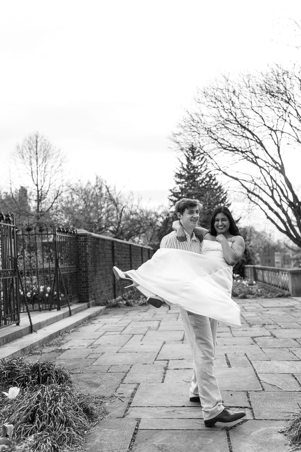 Couple in Pittsburgh.Mellon Park Engagement Session in Black and White