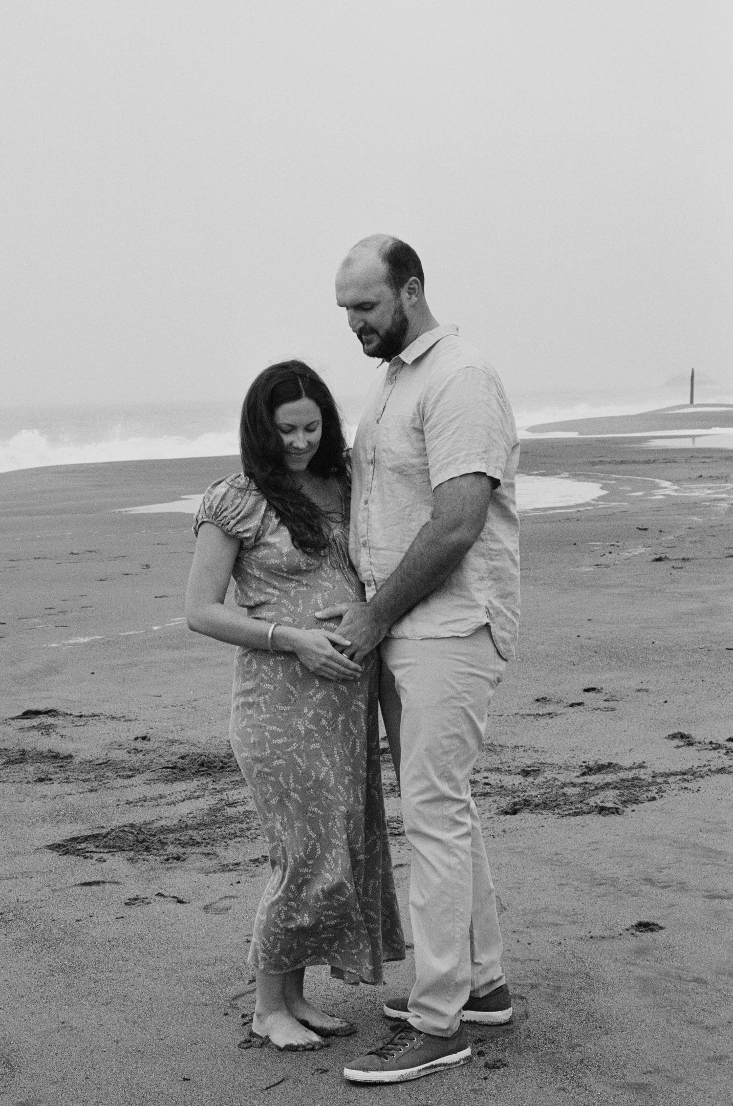editorial maternity photography on 35mm film capturing motherhood with softness and understated elegance in San Francisco