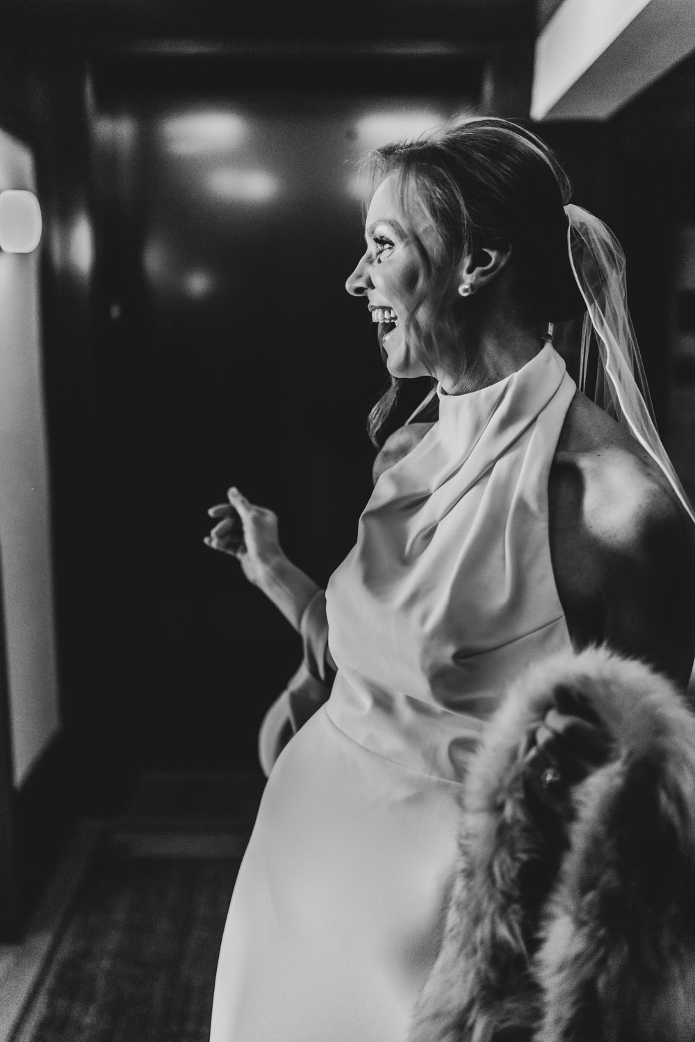 One final look back at her friends before the bride heads down to see her spouse for the first time.