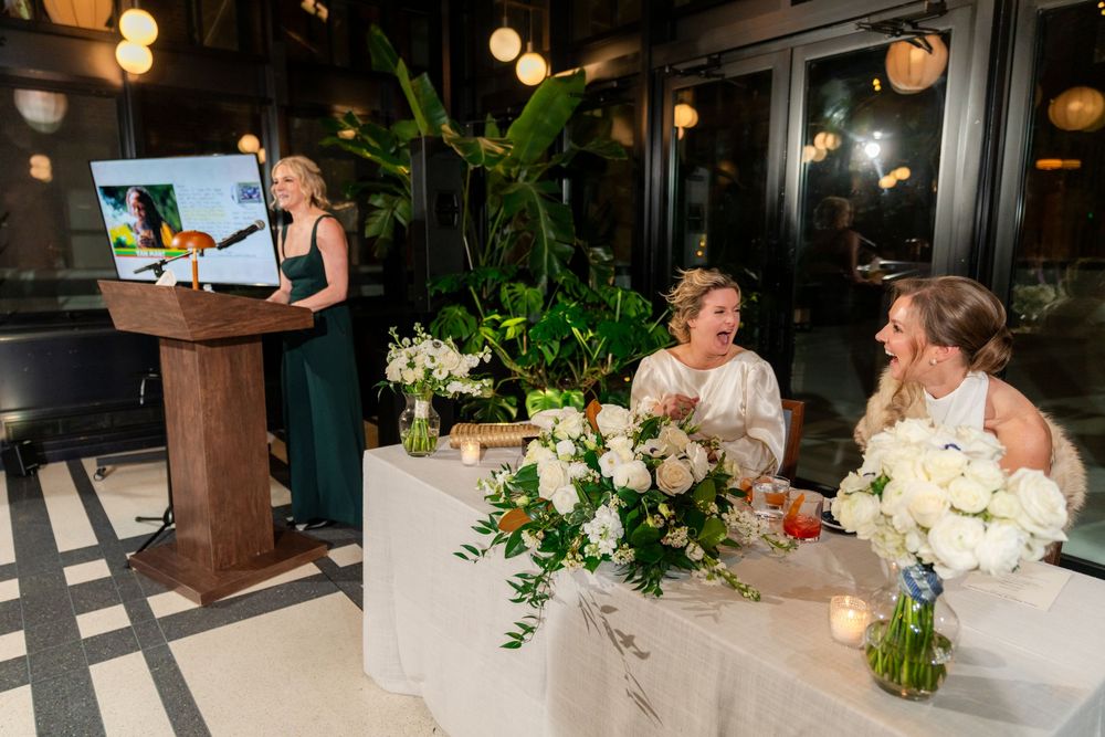 Audio Visual equipment as props in during the speeches at a February wedding Shinola Hotel
