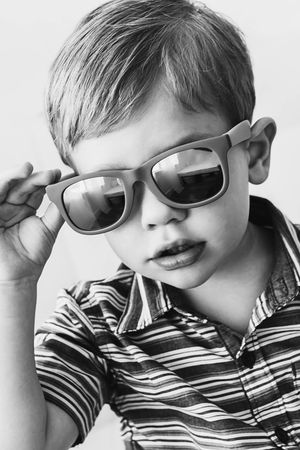 Little boy's black and white portrait by Temecula kids photographer.