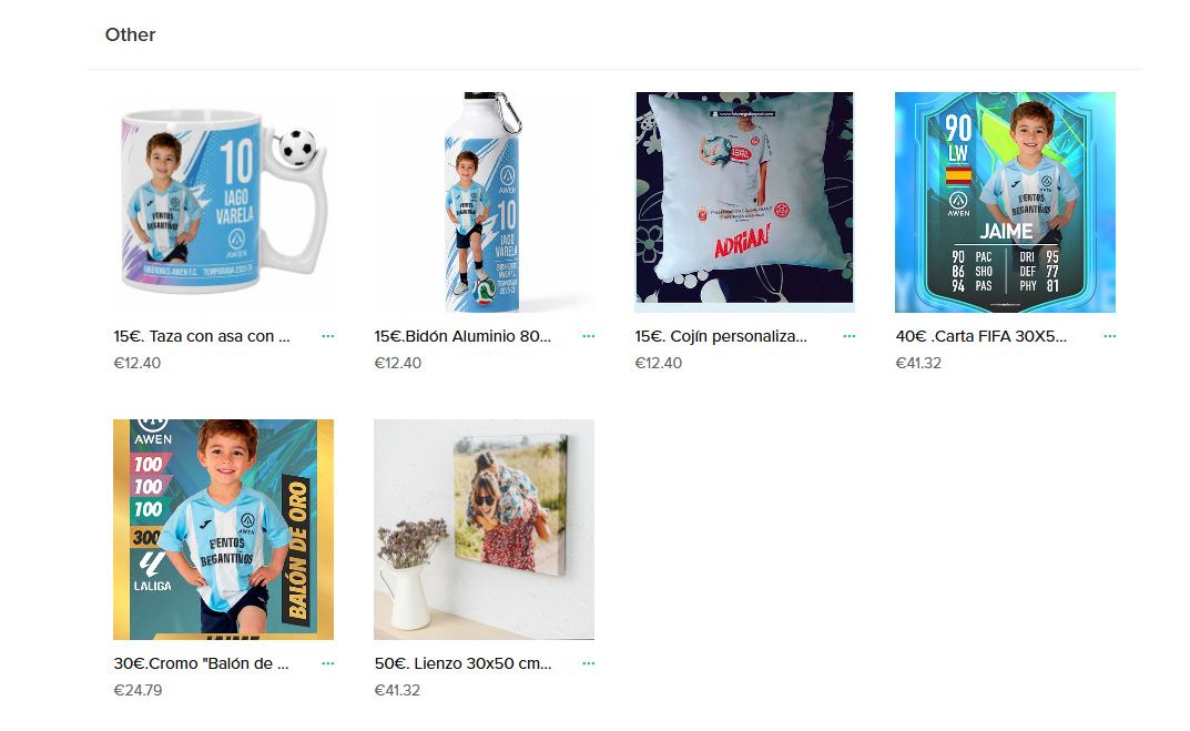 Personalized Messi merchandise collection including mugs, pillows, FIFA cards, and photo products for soccer fans.
