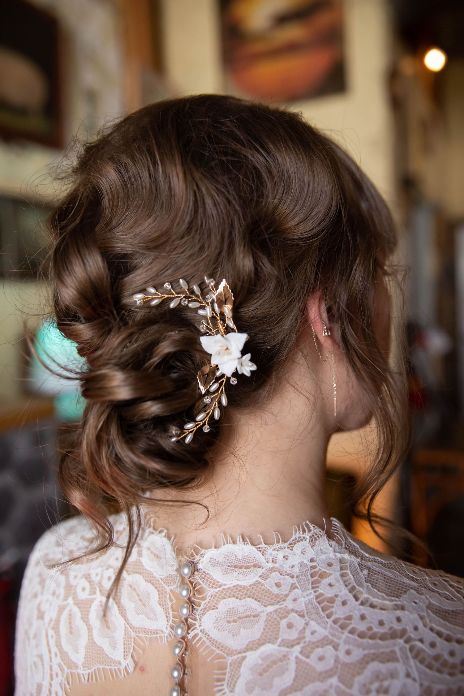 Photo of a brides hair before her wedding