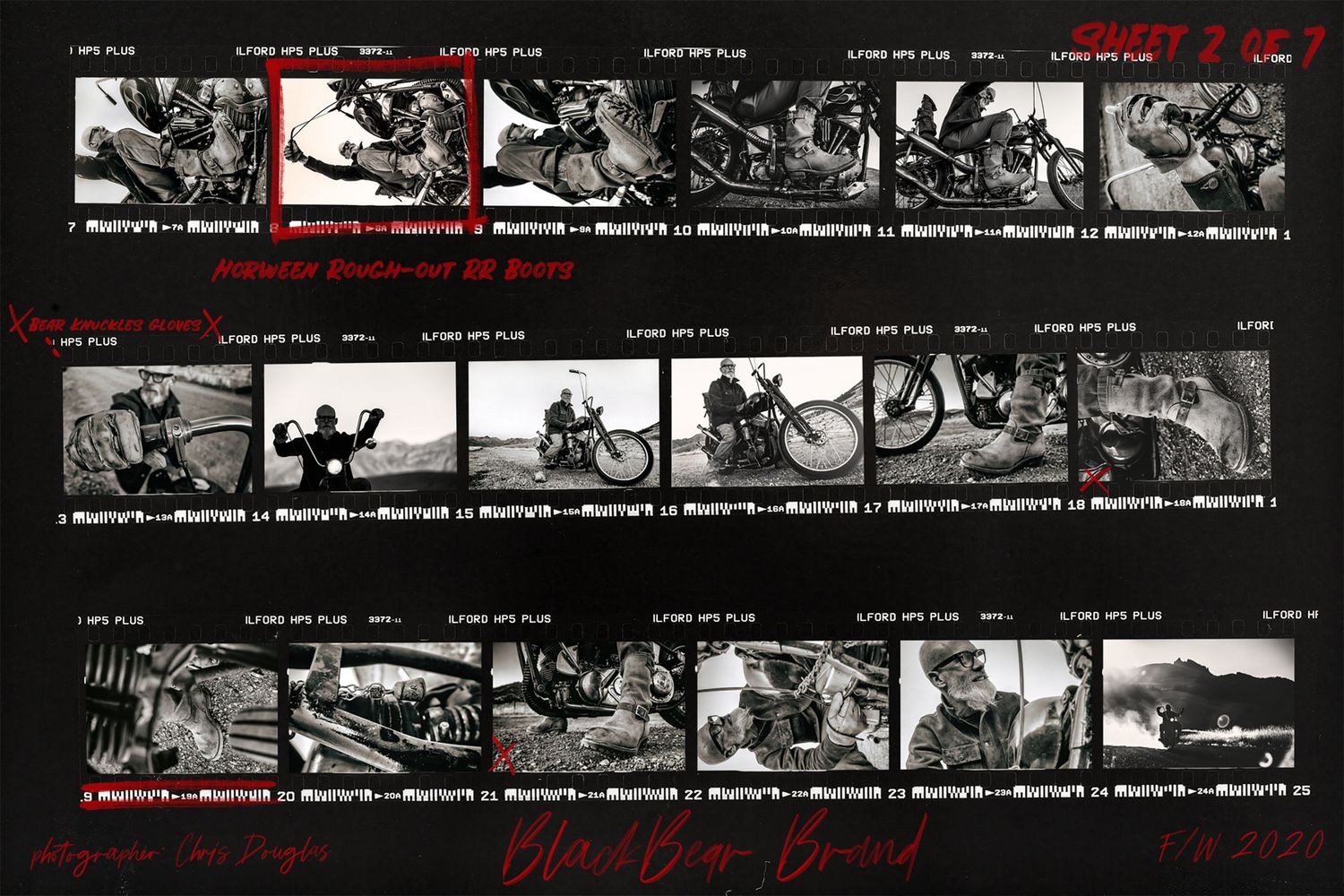 Contact sheet from Black Bear Brand photographed by Chris Douglas