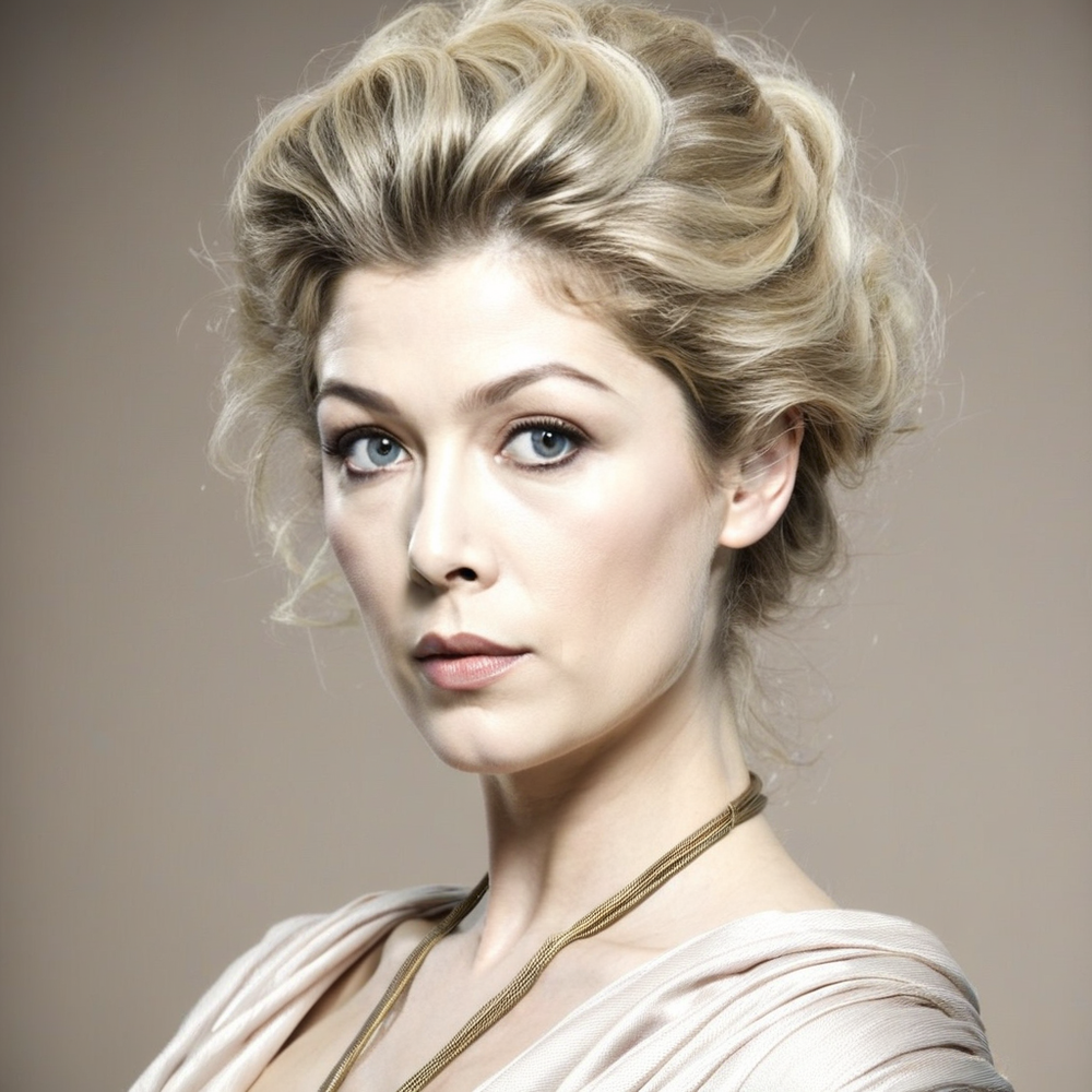 Portrait in soft lighting featuring an elegant upswept hairstyle and neutral tones.