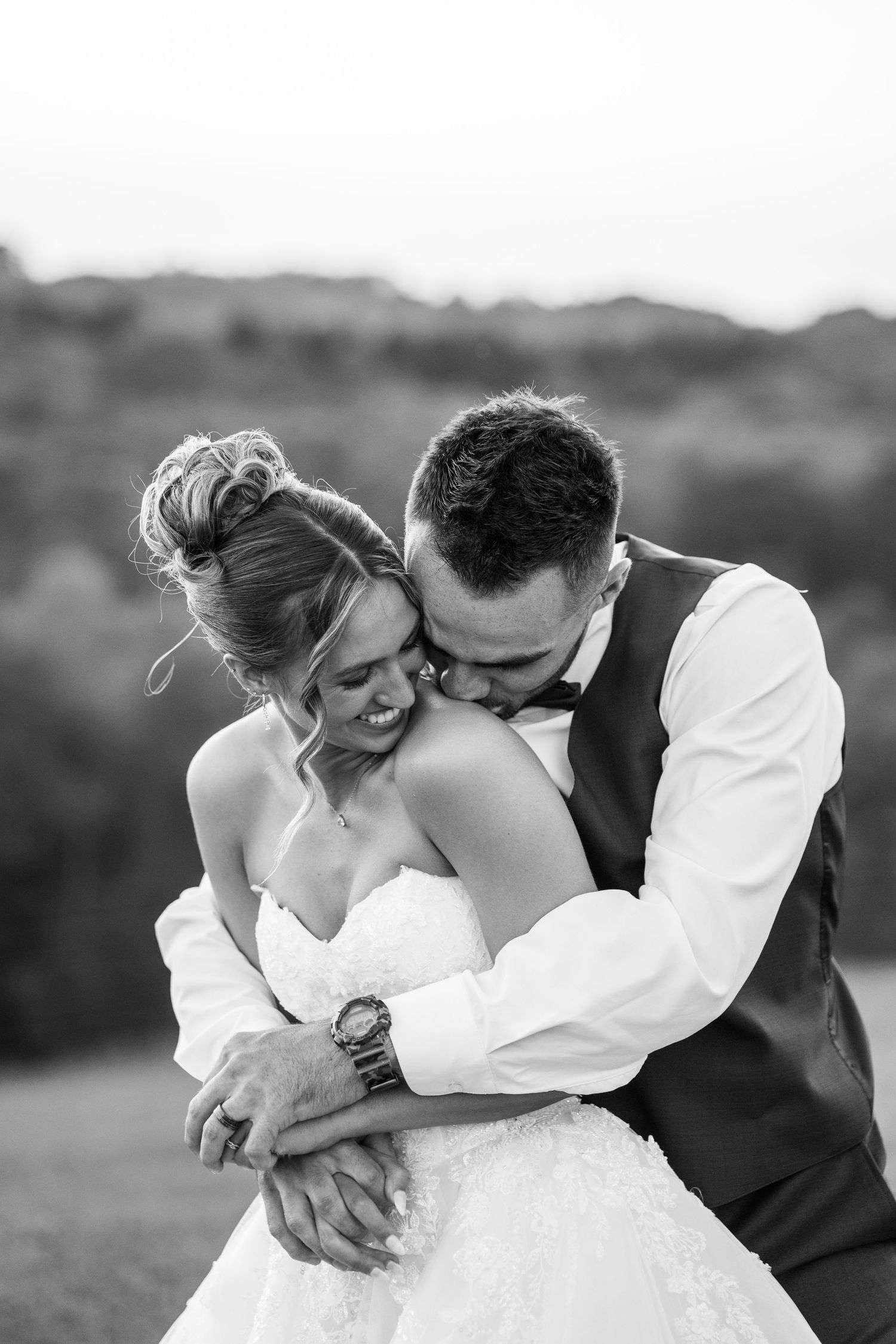 Sunset Ranch Wedding in Black and White, Couple