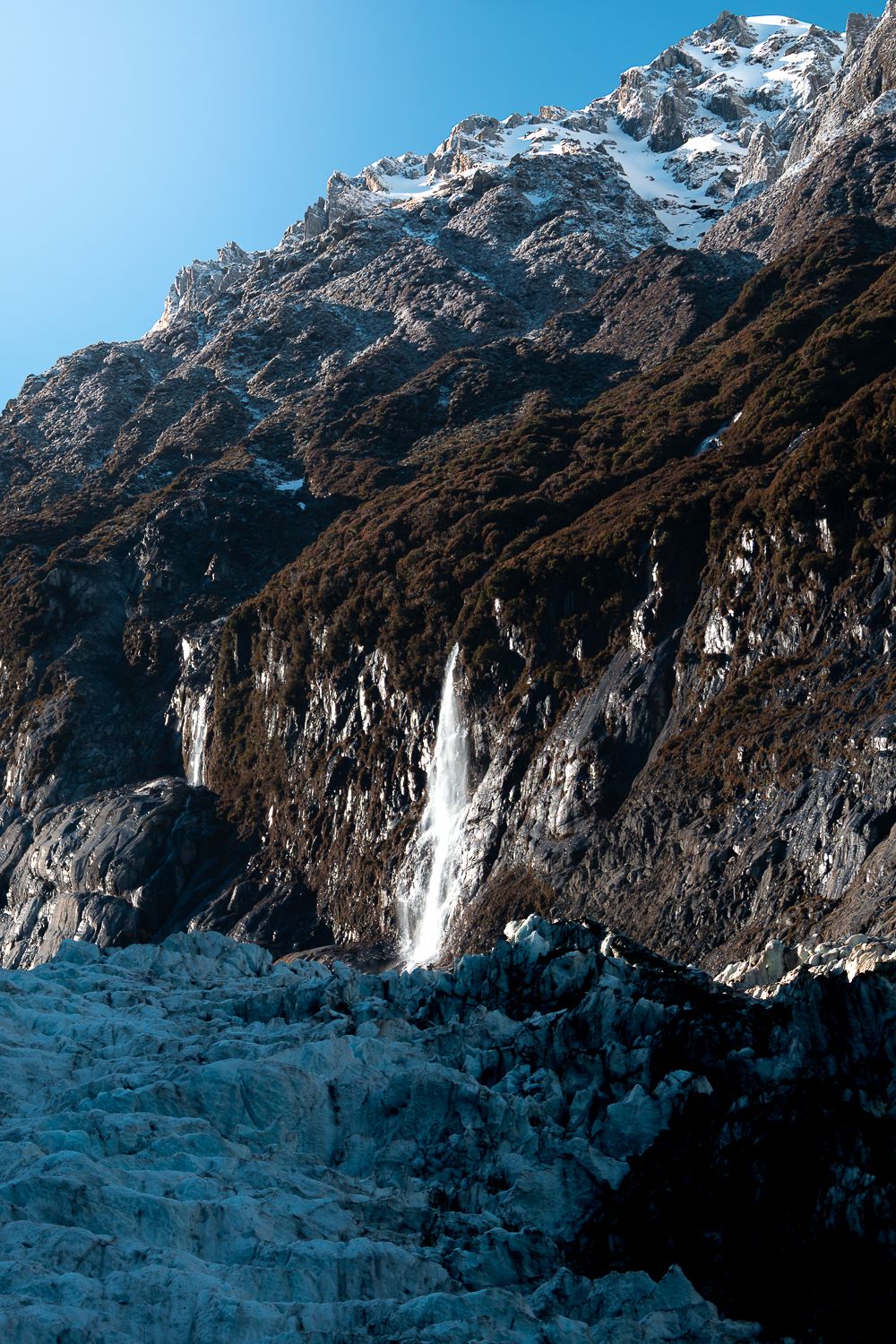 Erin behind the lens, Fox Glacier, waterfall, New Zealand, Alpine, Glacier, Snow, Prints, Photography