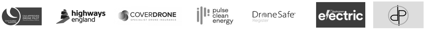 A row of black and white business logos arranged horizontally on a white background.