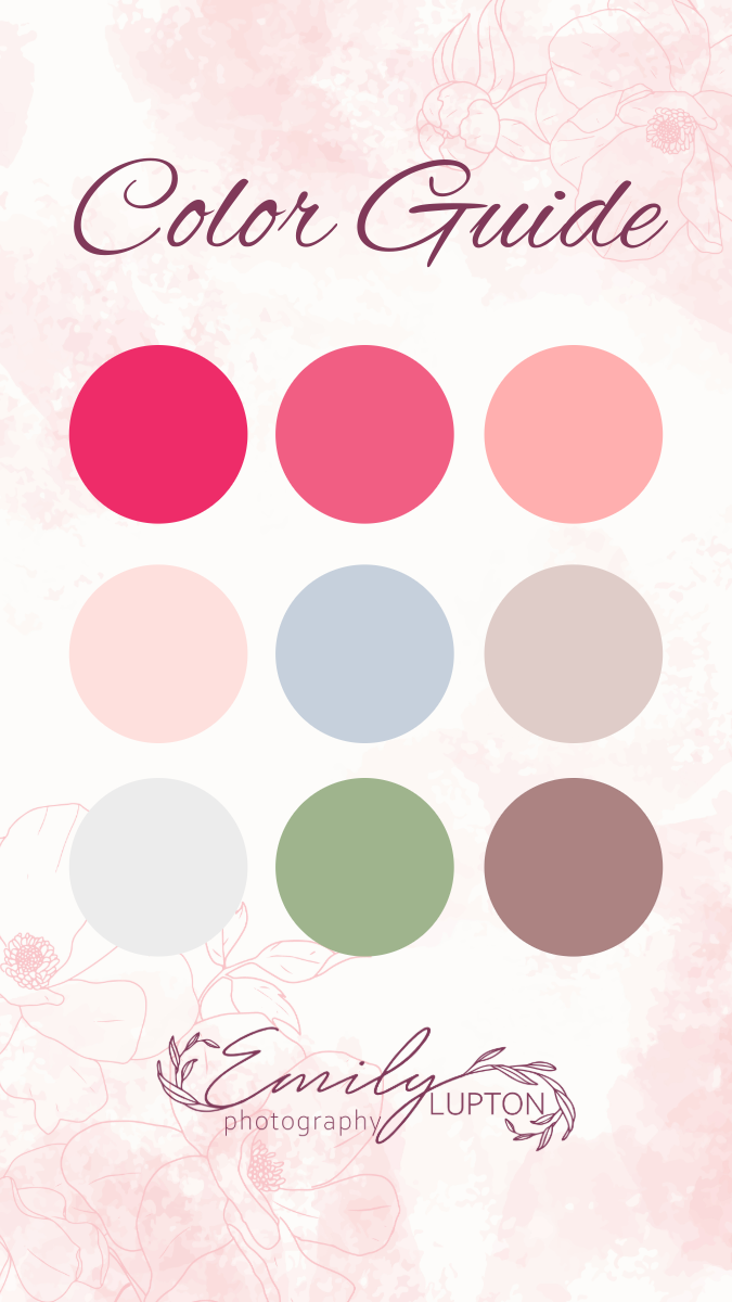 Cherry Blossom Minis color palette featuring soft pinks, greens, and neutrals for coordinated outfits.