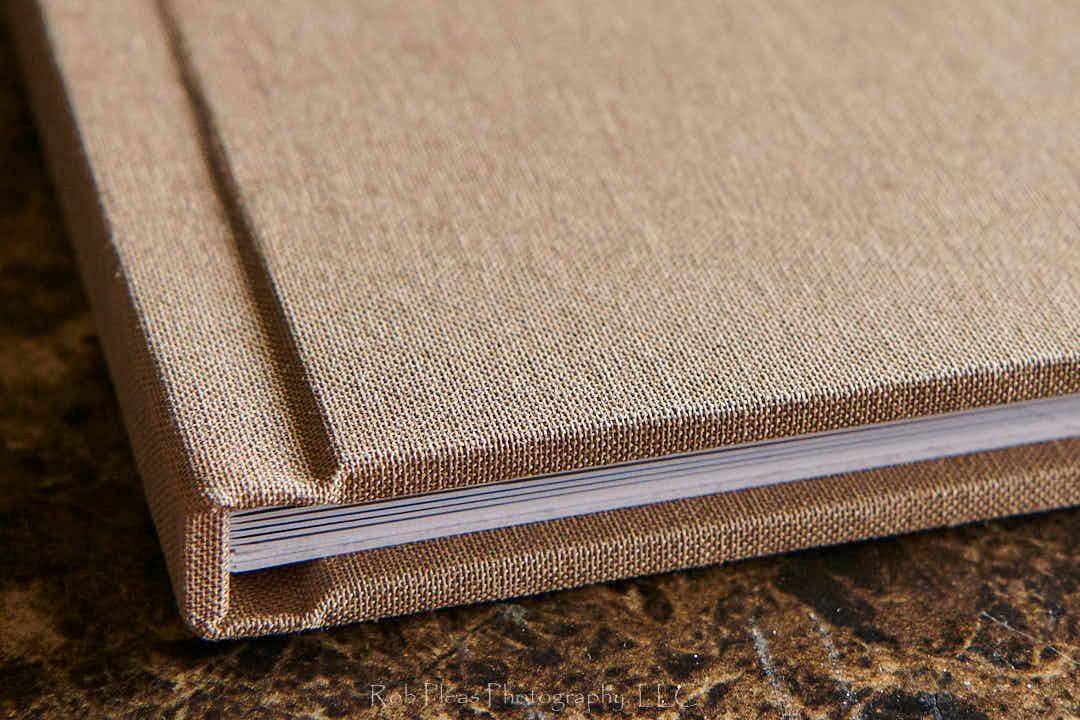Close-up of linen covered Memory album