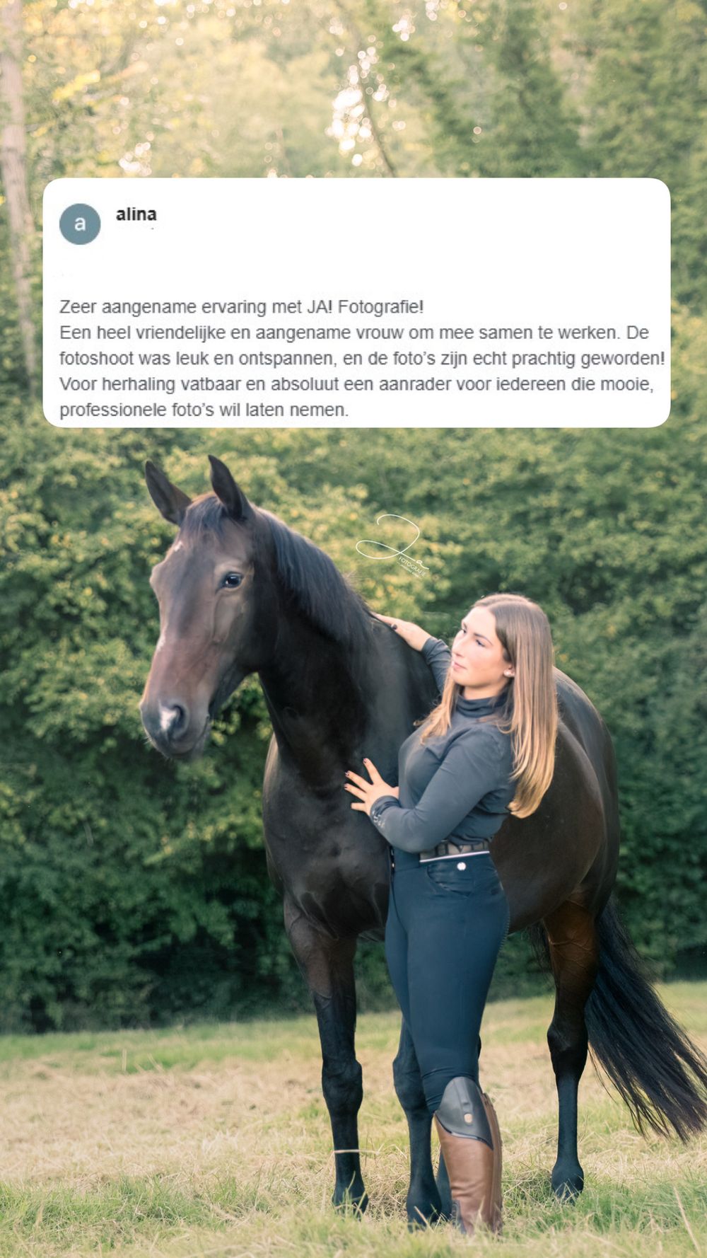 Paardenfotografie België portret van paard met eigenaar JA Fotografie. De band tussen mens en dier, de band tussen paard en eigenaar