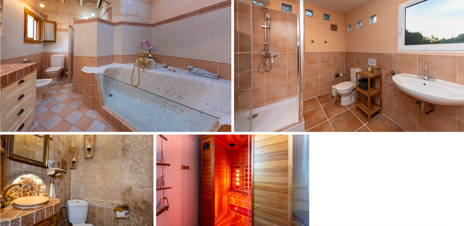 A series of interior home photos showing white walls, wooden doors, and windows in a hallway or room setting.