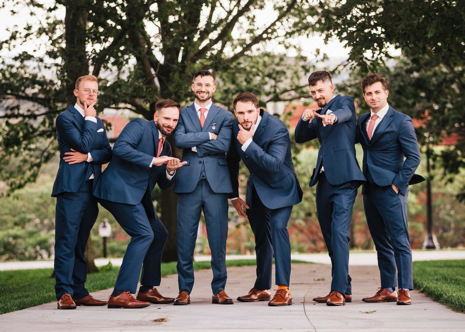 Groom and groomsmen portrait during wedding photos at Dorchester Heights in South Boston