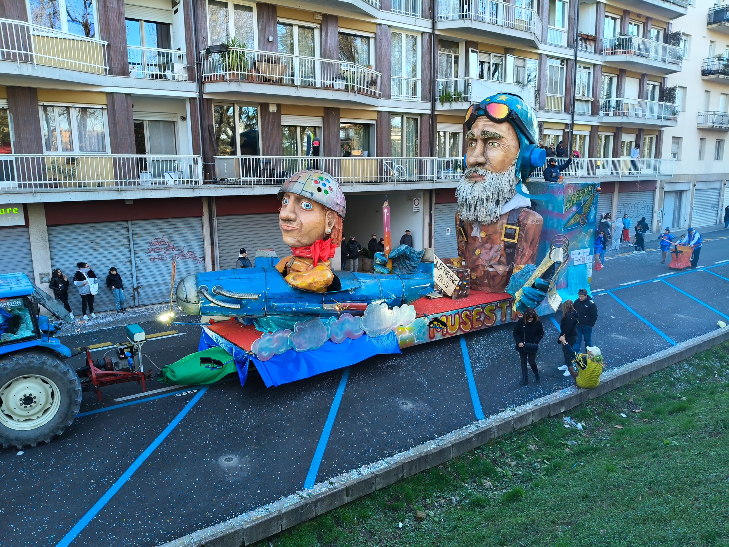 Carnevale Trevigiano 2026. Simpatia group from Musestre with the show “Fasten your seatbelts... The fun is about to begin”.