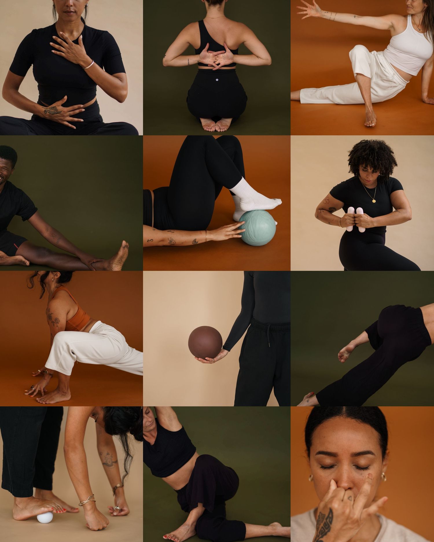 A sequence of dance moves performed in a dimly lit studio space showing graceful arm movements and poses.
