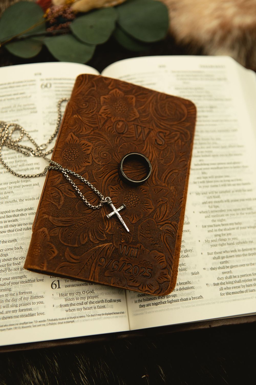 Cross necklace groom detail