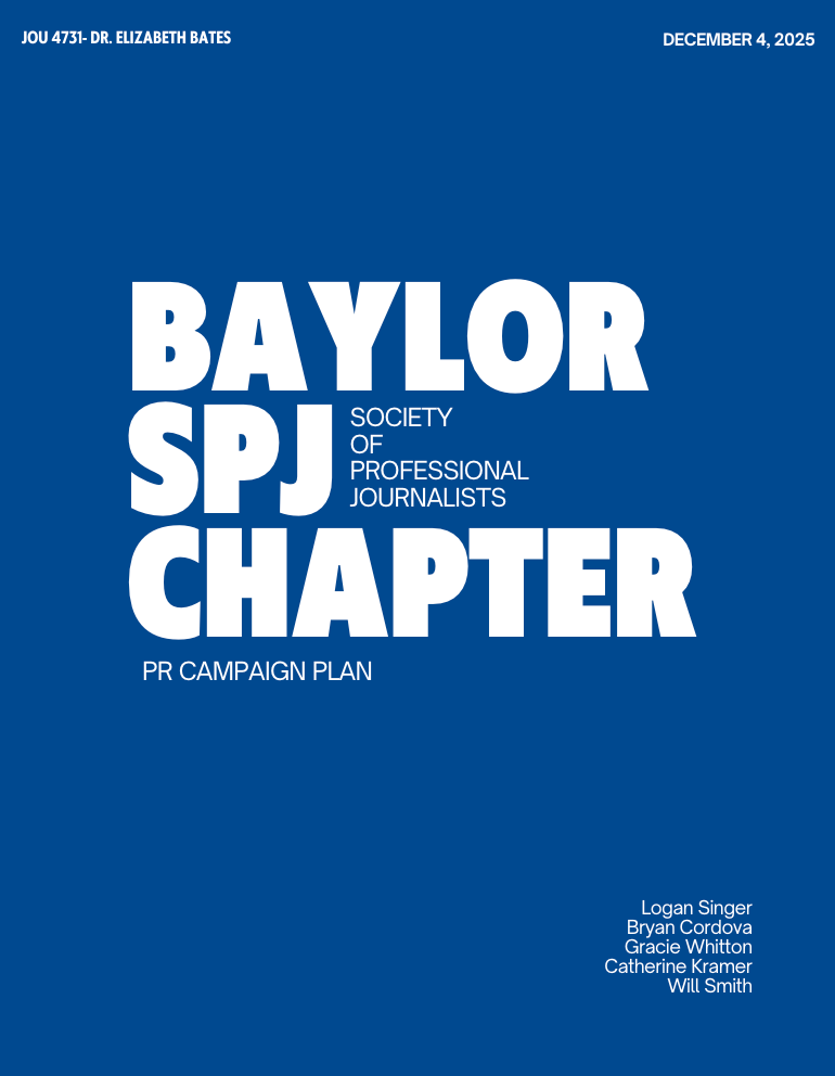 Baylor SPJ Society of Professional Journalists Chapter PR campaign plan cover page dated December 2025.