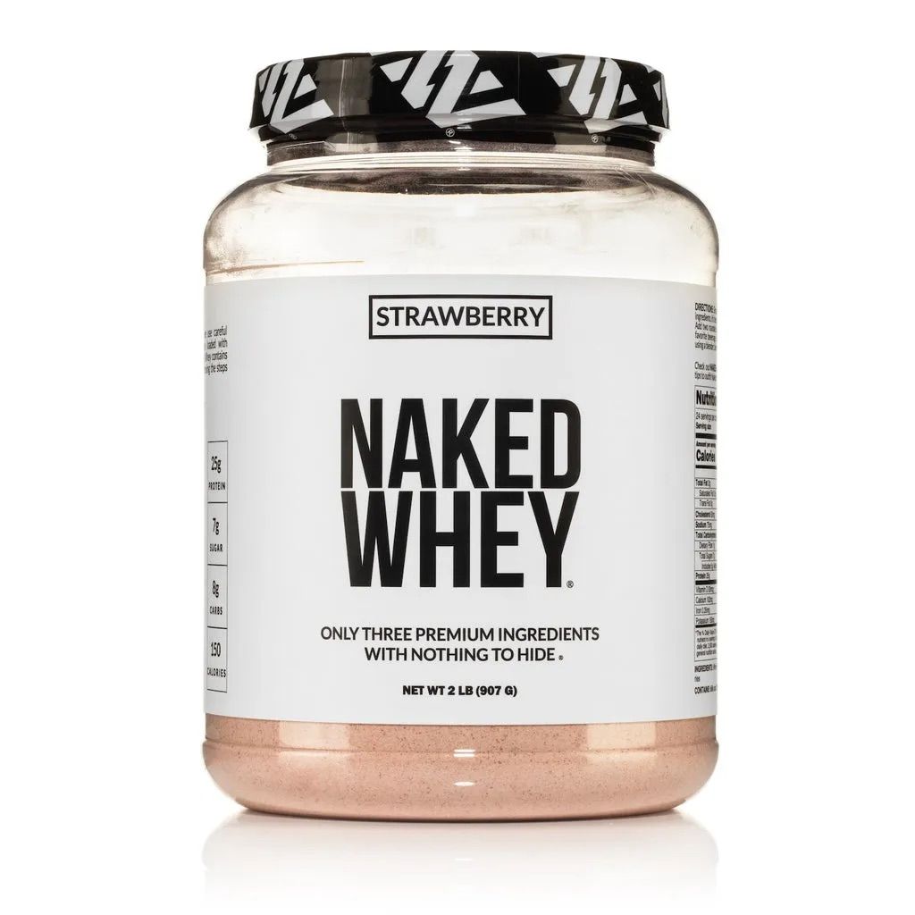 Three white jars of protein supplement powder with minimalist branding and pink-tinted product visible through glass.