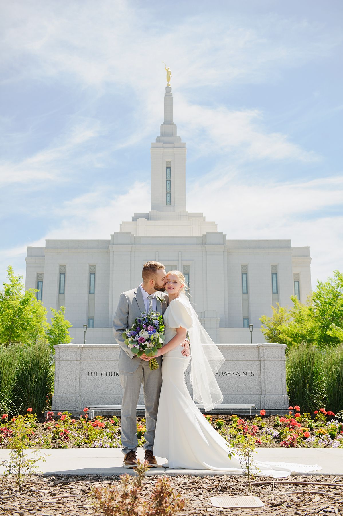 Pocatello wedding photographer ShutterGirl  bride and groom in front of Pocatello Idaho temple
