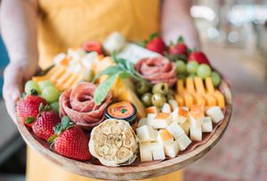 A plate of food for a charcuterie company, getting different angles for their social media
