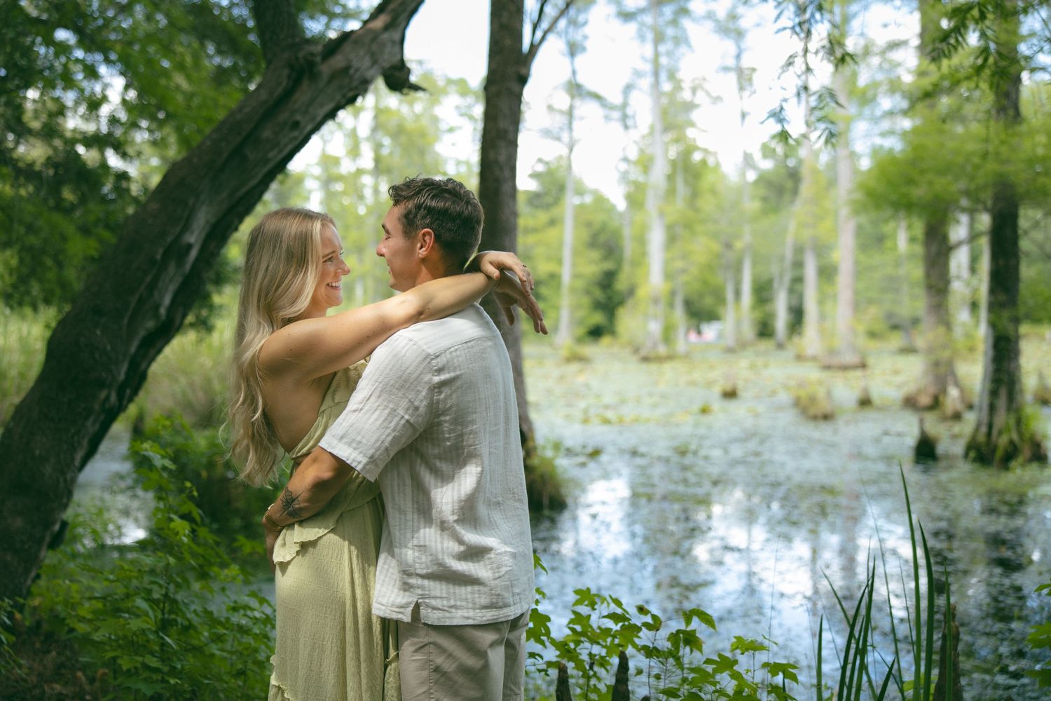 nc sc cypress gardens couples photoshoot engagement session boats lake romantic moody
