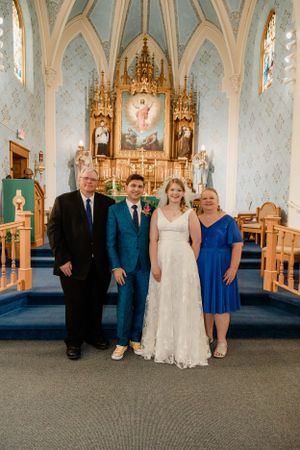 Family wedding portraits inside the church