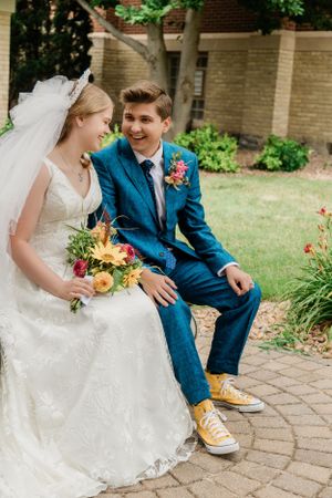 Bride and Groom sharing a laughter on their wedding day