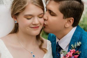 A sweet moment for the newlywed couple