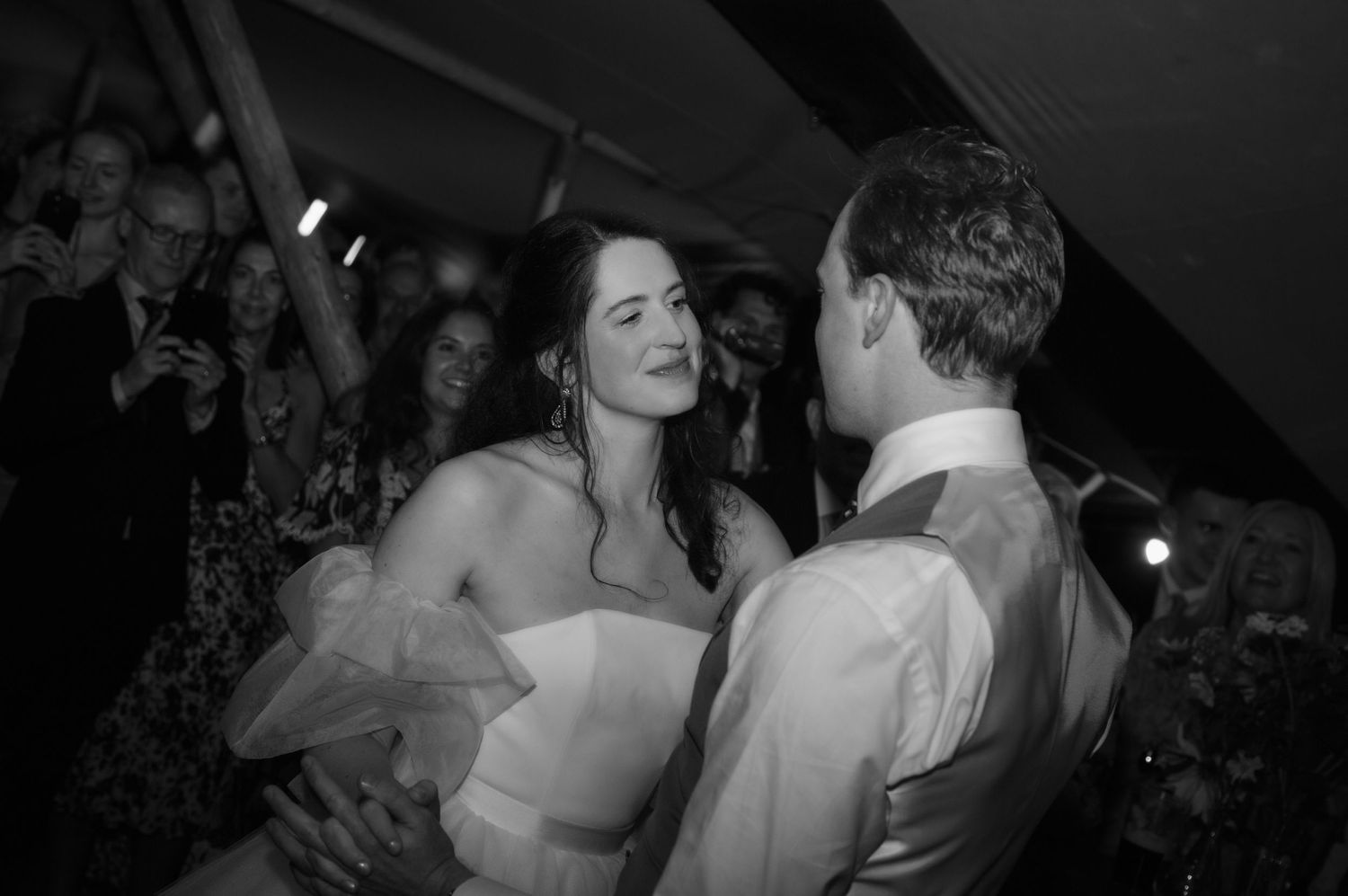 first dance love emotions bride and groom wedding dress black and white candid wedding photography