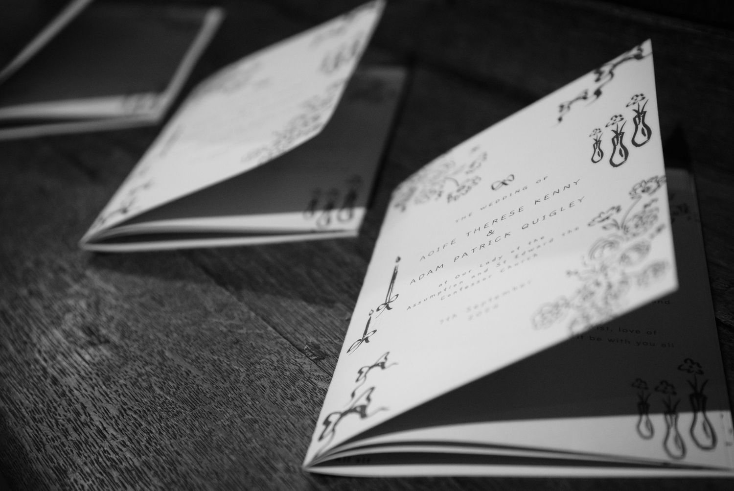 black and white details wedding order of service booklet photography editorial